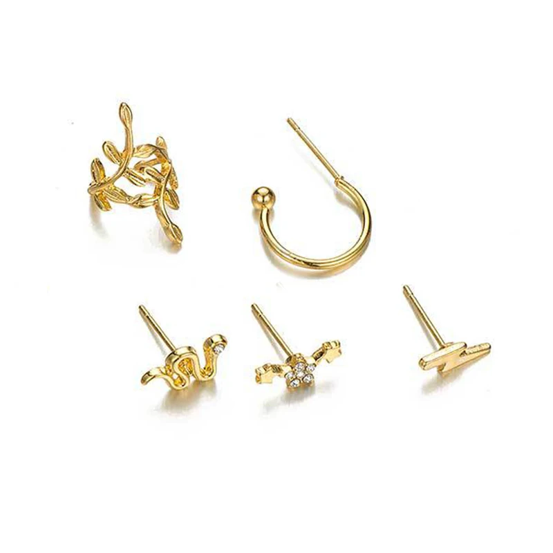 Простые женские серьги со стрелой звездой змейкой листом молнии Золотые клипсы