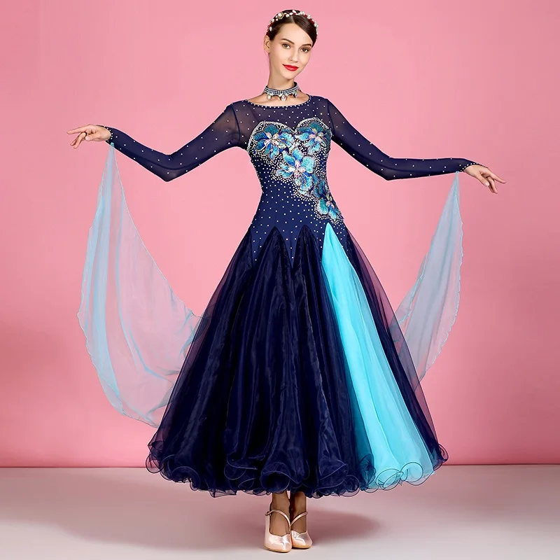 

2020 стандартный бальный танец платья Вальс платье для бальных танцев Танго танцевальные костюмы с длинным рукавом платье с блестками для же...