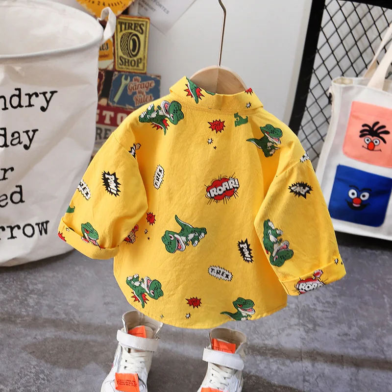 Демисезонная Модная хлопковая рубашка с длинным рукавом для маленьких мальчиков