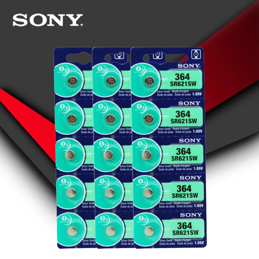 15шт./лот Sony 364 100% оригинальный 1 55 в серебряный оксид часовая батарея SR621SW V364 SR60 SR621