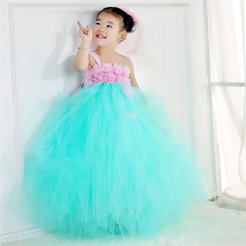 Платье-пачка для девочек ручной работы Тюлевое платье принцессы с мятными