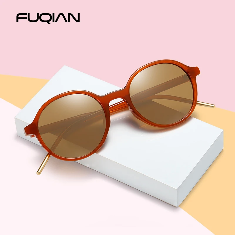FUQIAN Fashion Round Polarized Sunglasses Women Popular Small Plastic Oval Female Sun Glasses Light Weight Driving Eyewear UV400