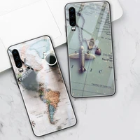 world map travel case for huawei p30 p20 p40 lite pro mate 40 30 20 honor 30 20 10 pro lite 9x p smart 2019 tempered glass funda