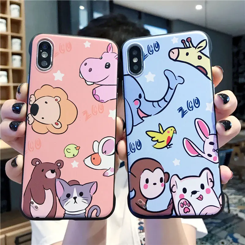 Модный милый мультяшный чехол для телефона с рисунком в виде животного iPhone Xs Max XR X