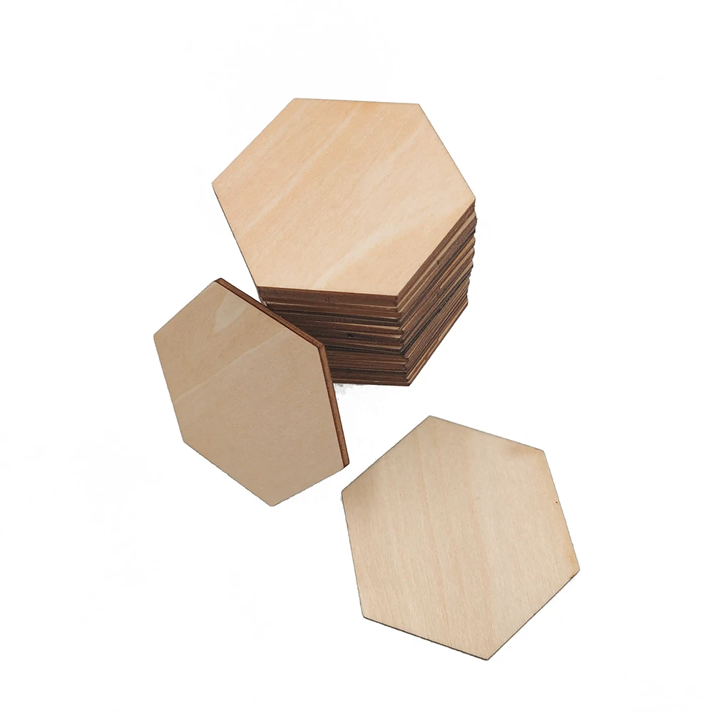 

100pcs 60mm Wooden Hexagonal Pieces Ornaments Wooden Shapes Ornaments Embellishment DIY Crafts Decorations