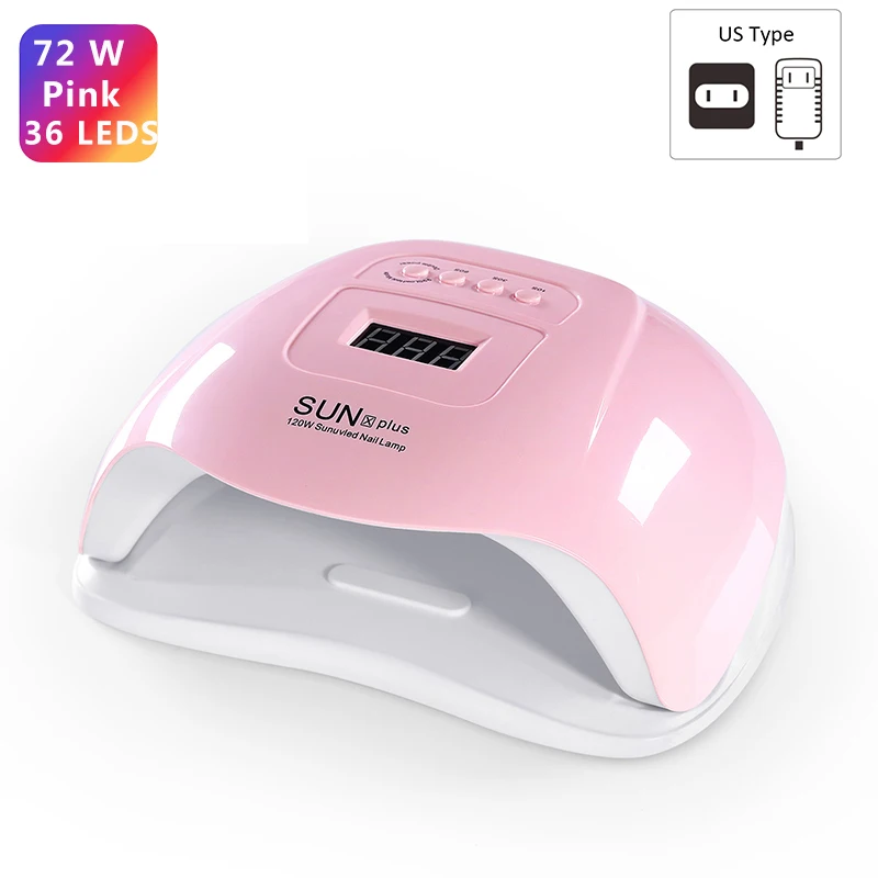 72W Pink US 72 Вт УФ-лампа для сушки ногтей 36 светодиодов УФ-лампа для ногтей Dryer10s/30 s/60 s EU/US PLUG лампа для отверждения гель-лака инструмент для сушки ногтей - Цвет: 72W Pink US