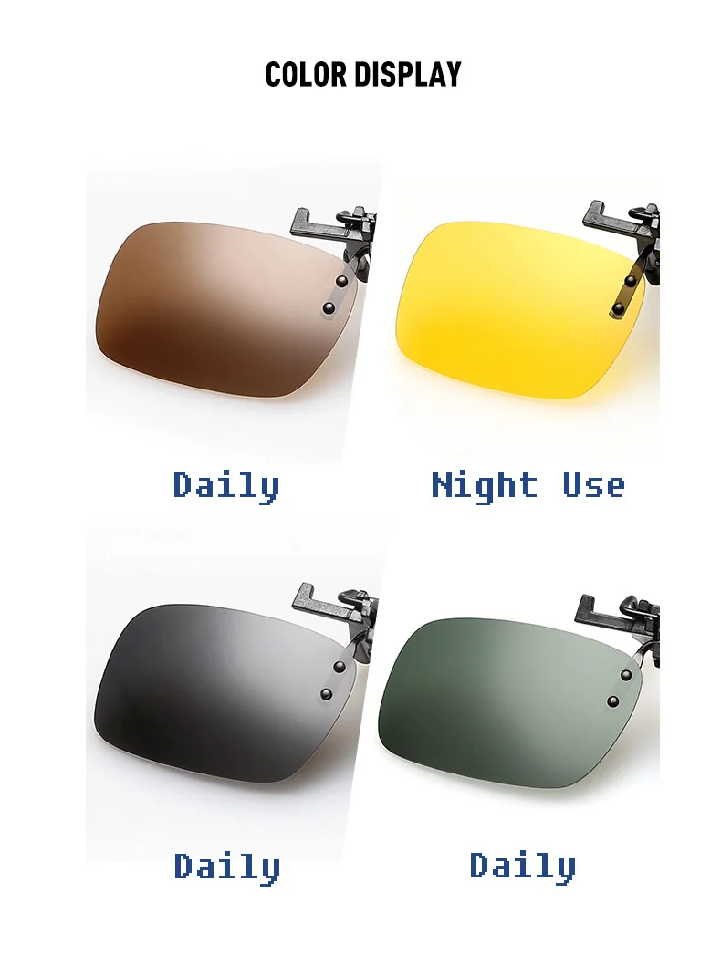 Высококачественные поляризованные солнцезащитные очки es Clip on Dark Vision Lens glass es Flip для ночного вождения стекло черное легкое анти-UVA объектив 030-001