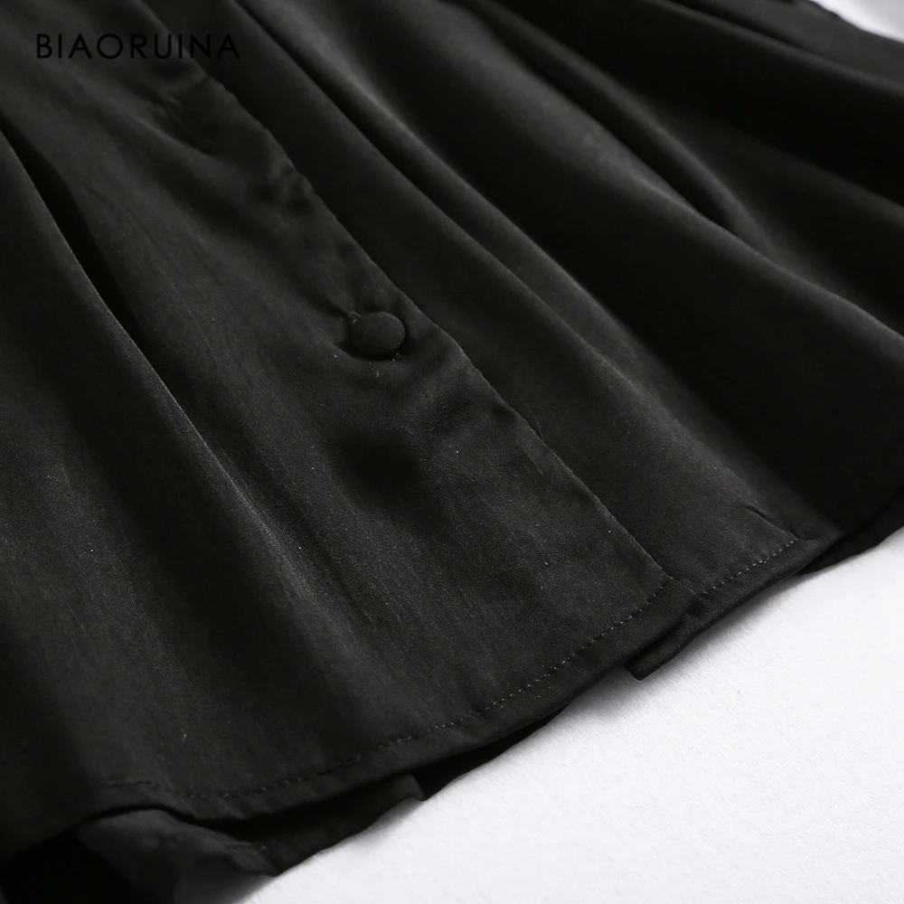 BIAORUINA женская черная однобортная Модная рубашка с v-образным вырезом и рукавом до