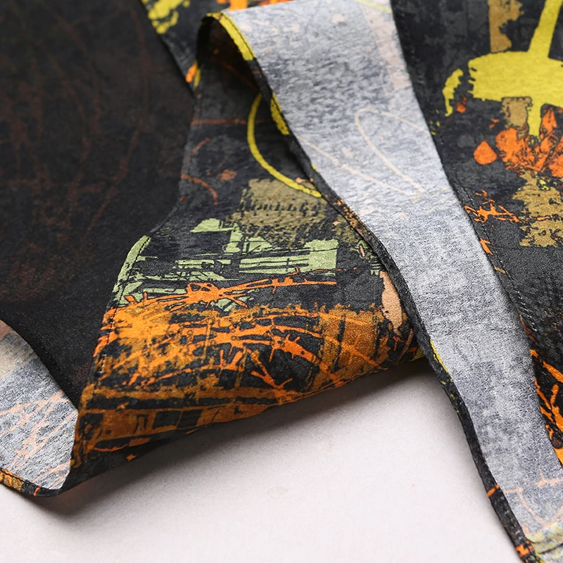 Женское двухслойное платье VOA длинное с принтом из шелка и коротким рукавом