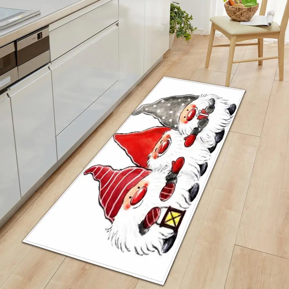 

Christmas Kitchen Mat Entrance Doormat Bedroom Polyester Home Floor Decoration Living Room Carpet Bathroom Anti-Slip Xmas Rug