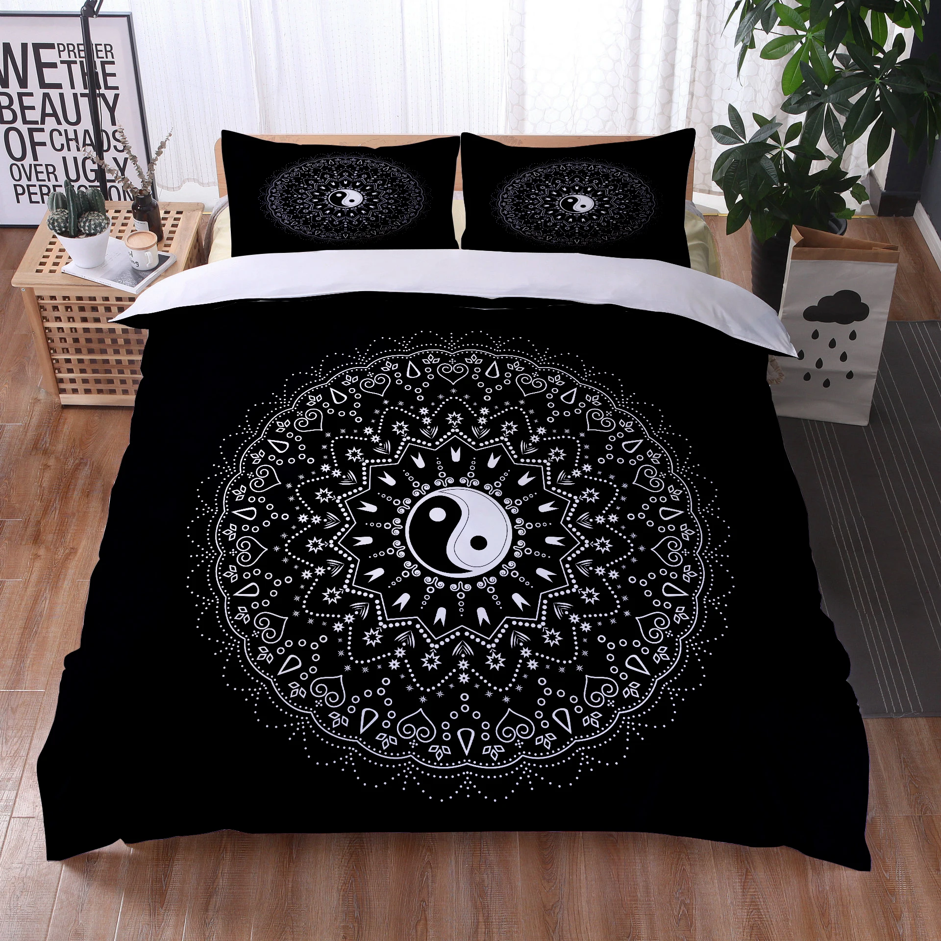 

Black Gold Duvet Cover Set Sun Wolf Printed Bedding Set 3PCS Soft Microfiber Quilt Cover for Girls Kids yinyang Comforter Cover