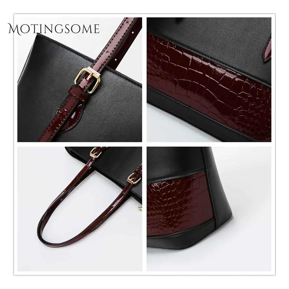 Женская сумка тоут из крокодиловой кожи в стиле пэчворк качественная кожаная