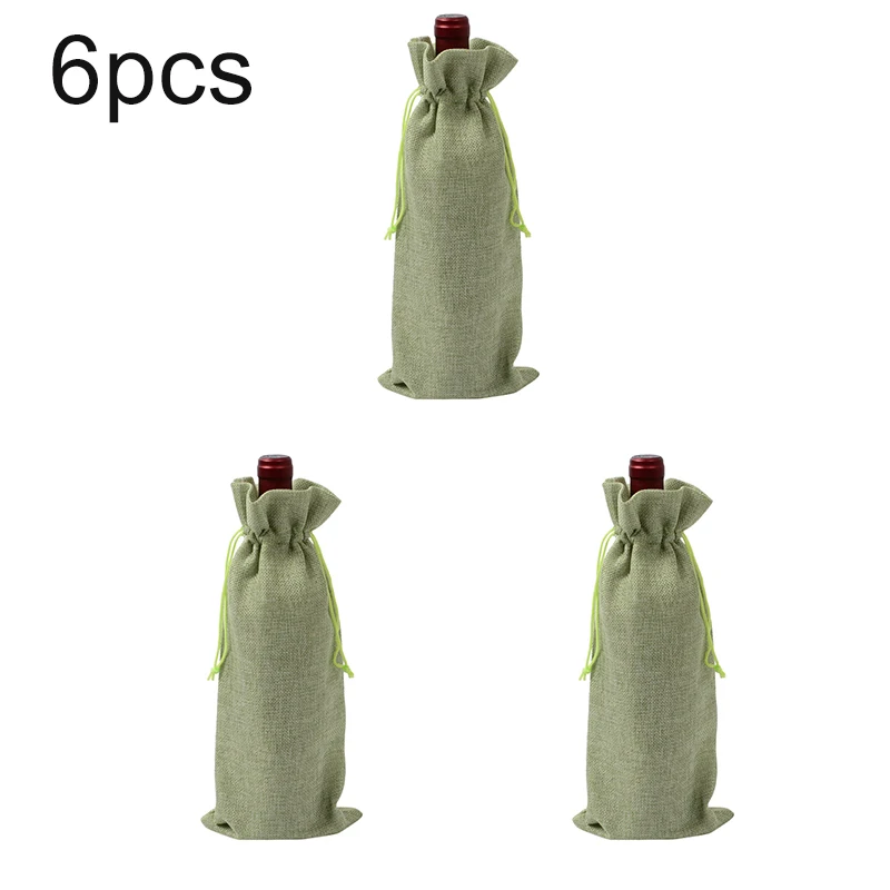 6Pcs/12Pcs Set Rustic Natural Jute Burlap Wine Bag Drawstring Hessian Bottle Gift Cover For Wedding/holiday/party Favors Kitchen | Дом и сад
