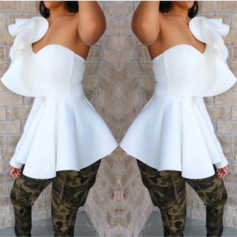 Женская блузка на Одно Плечо Топы пикантные Пеплум с оборками Тонкий вечерние