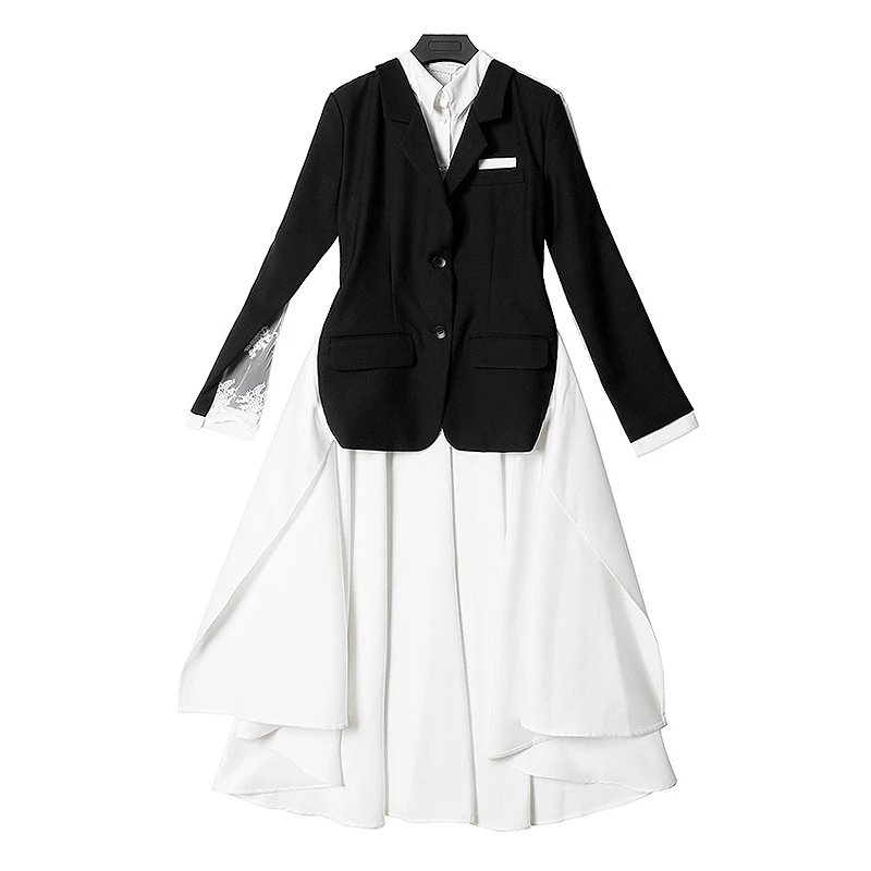 TWOTWINSTYLE Hit Color Patchwork Lace Elegant Blazer For Women Lapel Collar Irregular Hem Suit Female 2020 Spring Fashion New | Женская