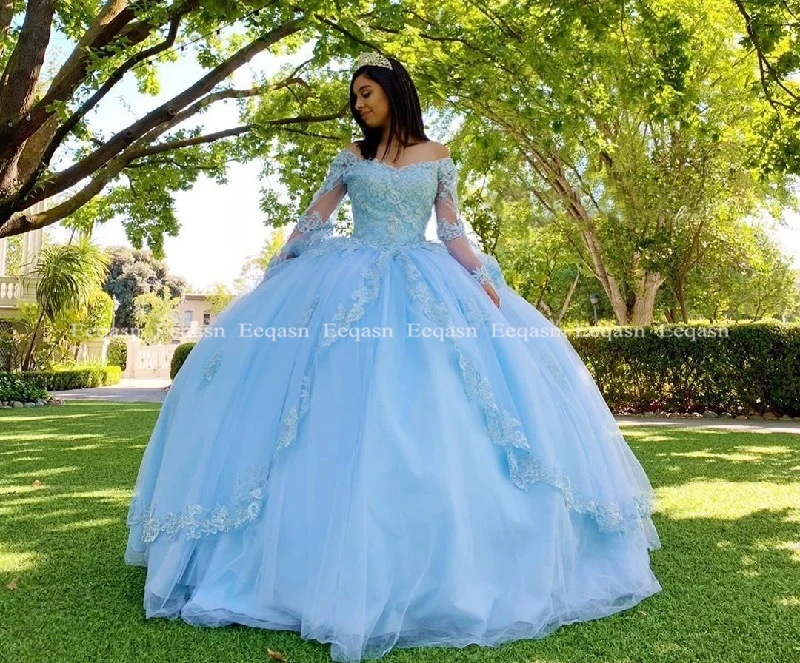 Роскошные Длинные платья Quinceanera 2020 Пышное Бальное Платье с длинным рукавом милое