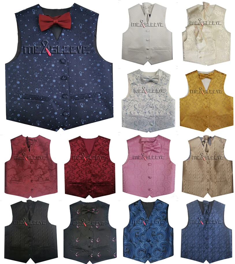 

Цветочный тканый полиэстеровый смокинг для мальчиков, жилет + галстук-бабочка