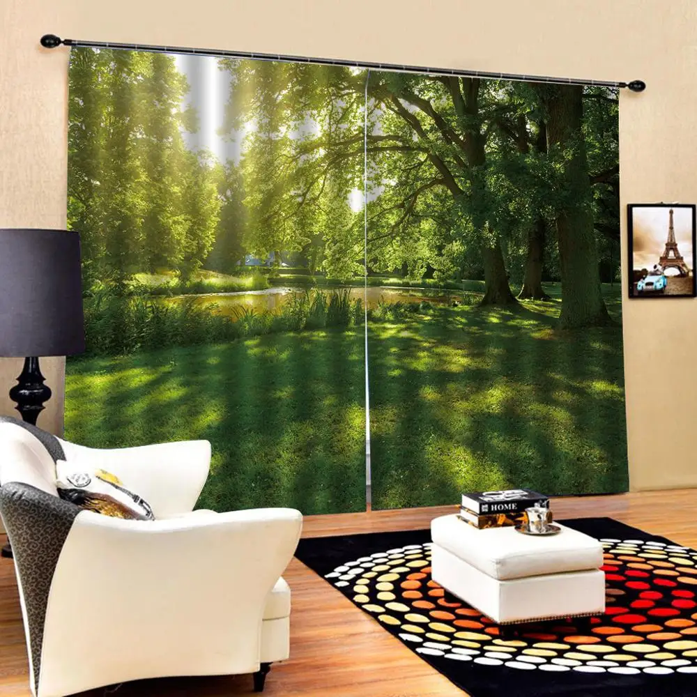 3D занавес для окна зеленый лес Луг крик Роскошные затемненные гостиная офис