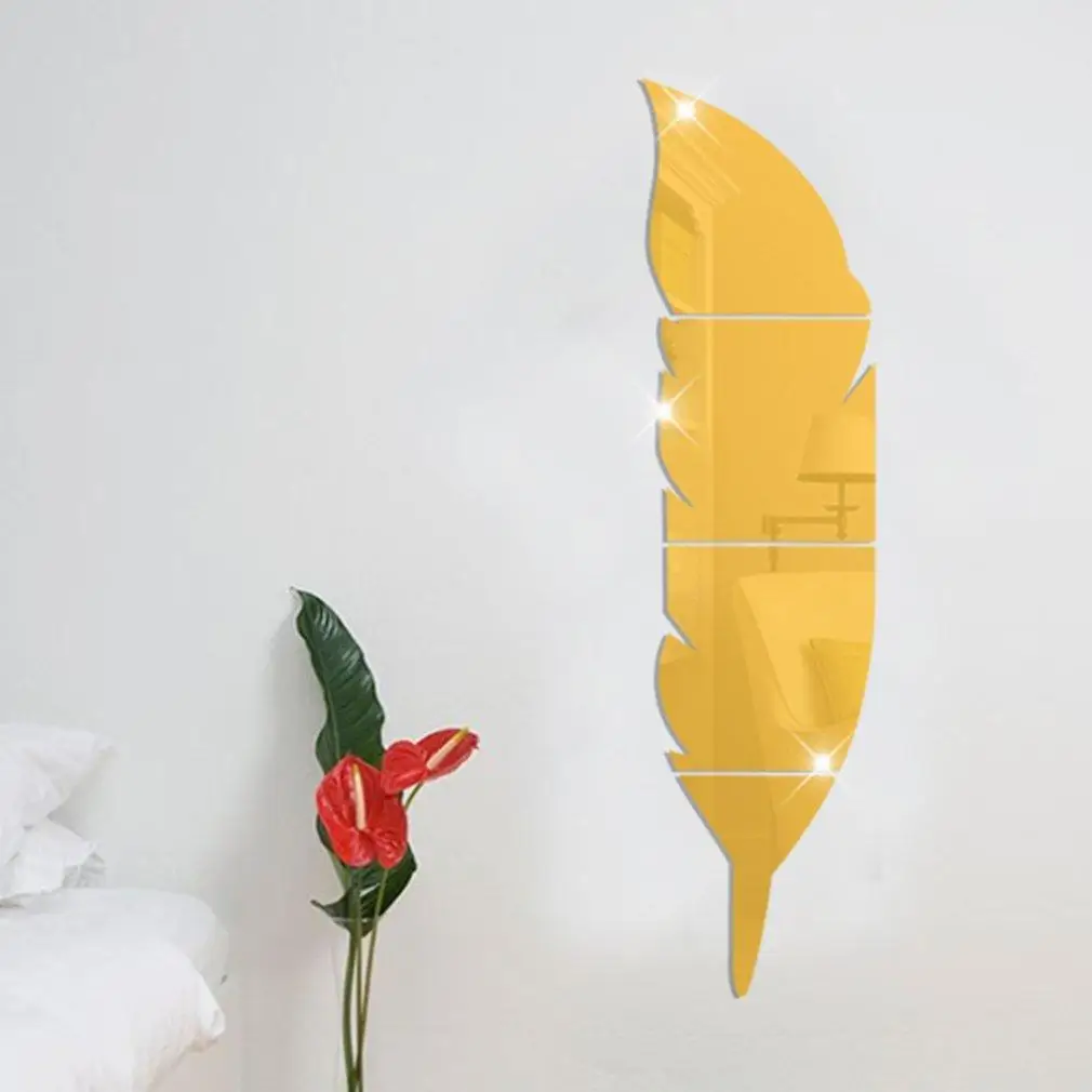 Модные 3D зеркальные наклейки в форме пера DIY настенные для дома украшения