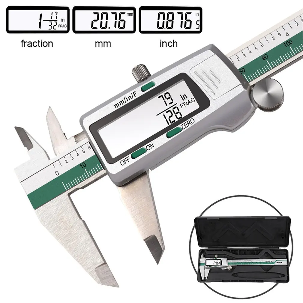 

Digital LCD Display Caliper 150mm Fraction MM Inch 0.01mm Precision LCD Vernier Caliper Stainless Steel Measuring Tools