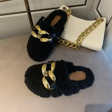 

Shoes Women Female Slippers Beige Heeled Sandals Mules Sexy Fur Flip Flops Luxury Slides Soft 2021 Black Flat Plush Designer Fr