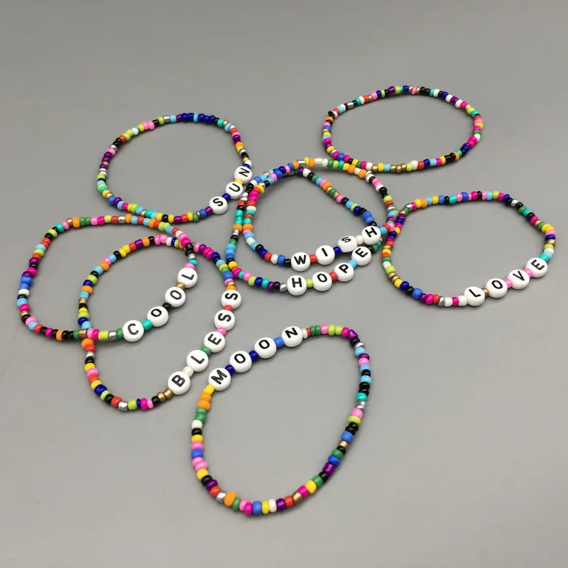 Цветной бисер браслет с изящной надписью эластичный благословит надежду в стиле
