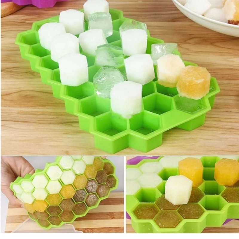 2PCS 37 Cavity Ice Cube Tray Honeycomb Mold Food Grade Flexible Silicone Molds for Whiskey Cocktail