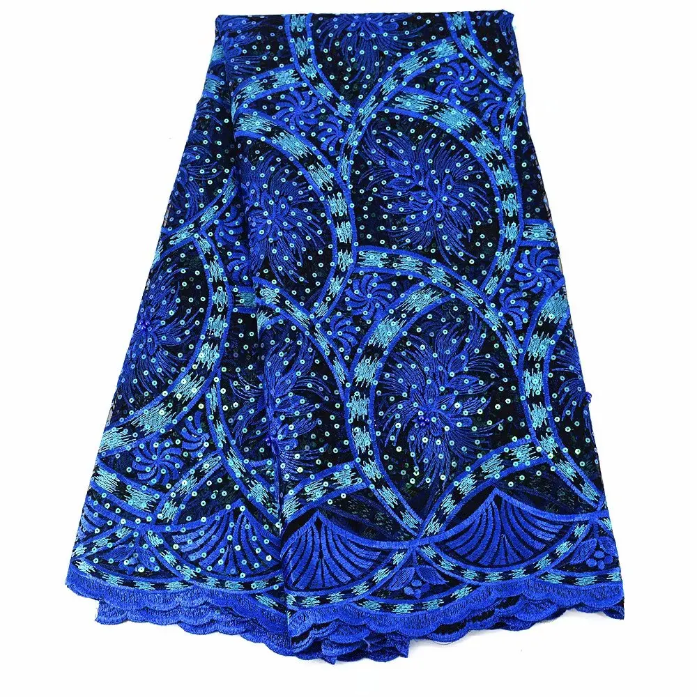 

Blue African Net Lace Fabric 2020 High Quality Lace French Nigerian Mesh Sequins/Beaded Lace Fabrics For Wedding Dress Sewing GX
