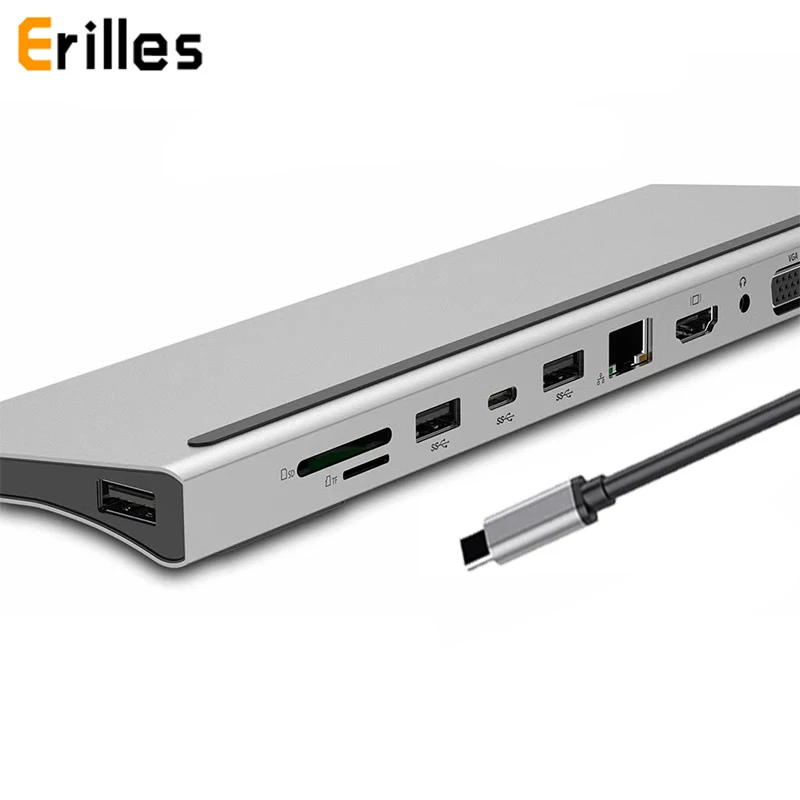 Usb type C 3 1 1000 м RJ45 HDMI 4K VGA 1080P USB PD 5 мм разъем AUX аудио порт 11 в концентратор