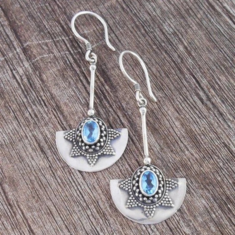 Винтажные веерообразные синие серьги с кристаллами и камнями этнические