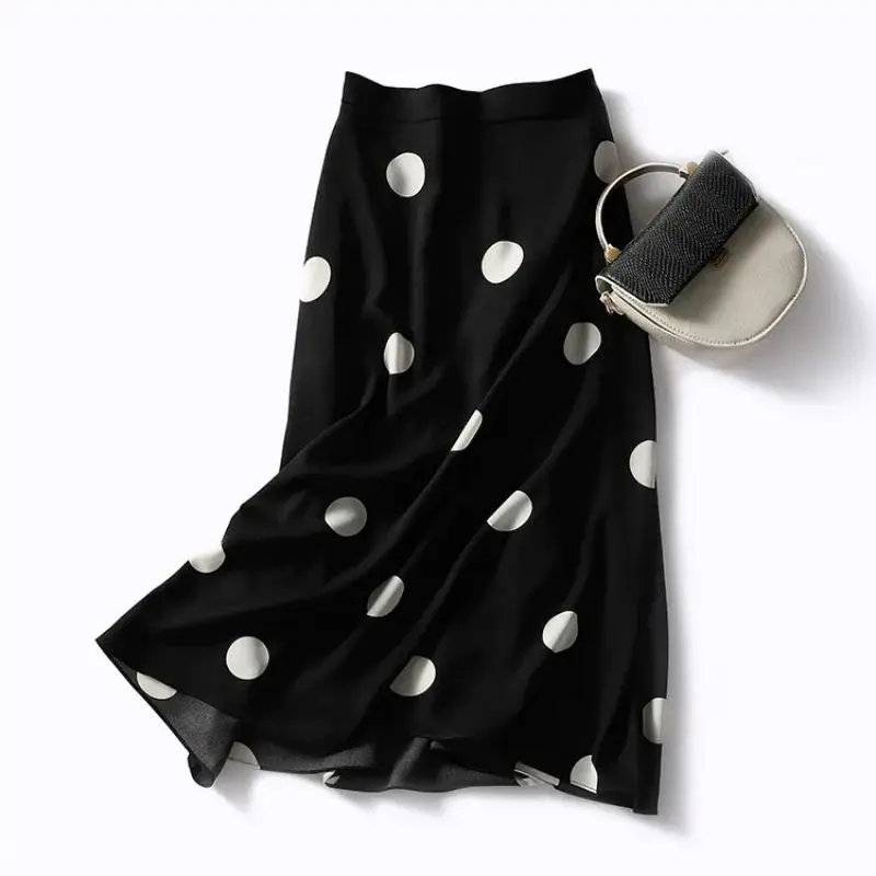 Юбка женская шифоновая в горошек модная тянущаяся трапециевидная юбка средней