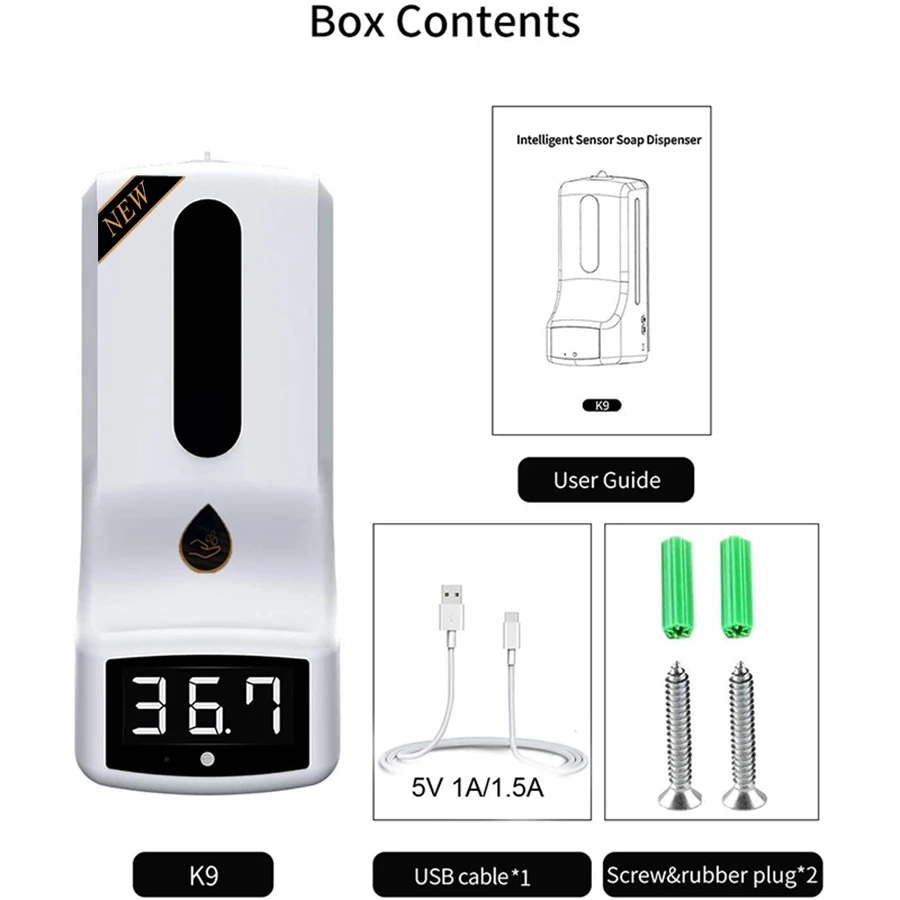 

Big deal Wall-Mounted Thermometer with Hand Dispenser, K9 Automatic Temperature Measurement, with Alarm, for in Offices Schools