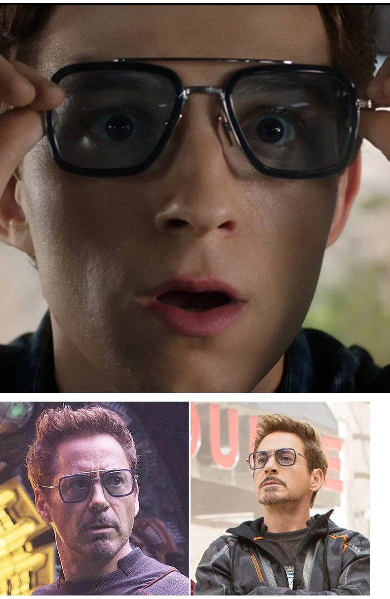 Модные мужские солнцезащитные очки Tony Stark, Мстители 3, Железный человек, квадратные очки, оправа, Человек-паук, Эдит, оптическая оправа, RX216