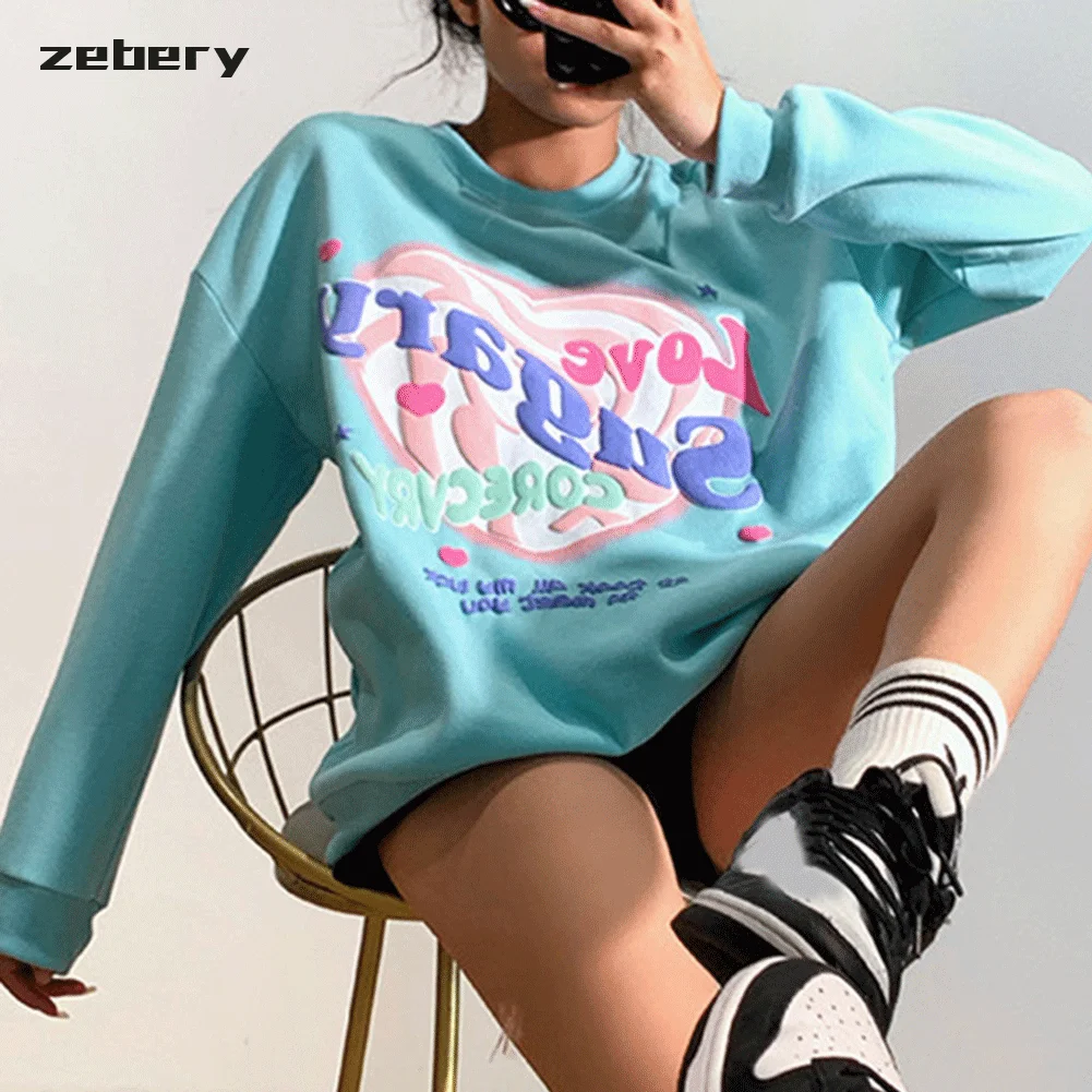 

women Harajuku Pullover round neck long sleeve letter hoodie for women printing urban Blouse Woman Grunge Fairy Core ClothesFall