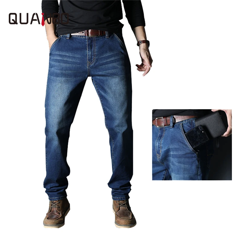 Big Size 42 44 46 48 Анти вор джинсы мужские классические 2019 новый Слабая эластичность