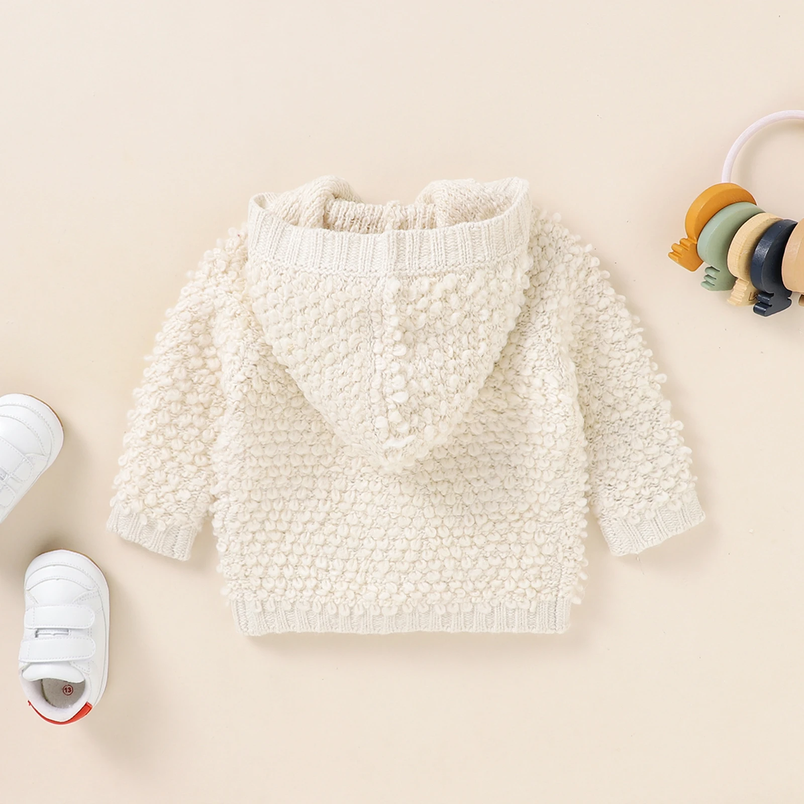 

2021-07-02 Lioraitiin 0-18M Newborn Baby Gril Autumn Coat Long Sleeve Hooded Knitting Solid Sweaters Outfit