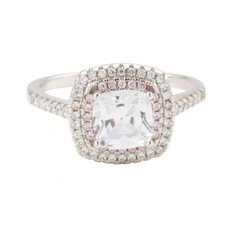 Size 4-10 Deluxe Jewelry Real 925 Sterling Silver Round Cut White&ampPink 5A Cubic Zirconia Pave CZ Party Promise Wedding Ring Set |