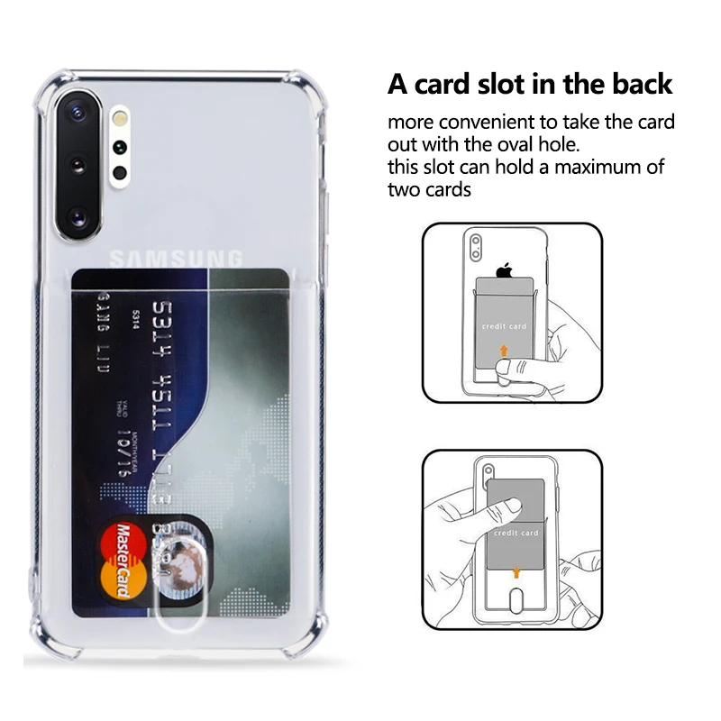 Credit Card Holder Transparent Case For Samsung S23 S22 S20FE Note20 S21 Ultra S10Plus A51 A71 A52 A72 A32 12 A52S TPU Cover