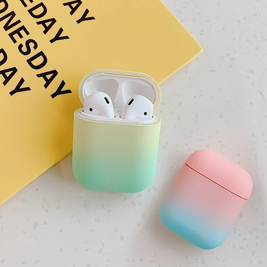 DHL для AirPods чехол градиентный Радужный цвет защитный жесткий чехол Bluetooth беспроводные наушники чехол для Air pods 2 Чехол fundas