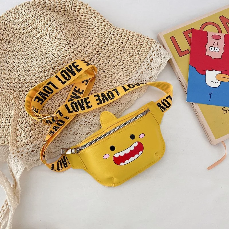 

Kid PU Leather Chest Bag with Funny Cartoon Print Adjustable Shoulder Strap Clothing Accessory