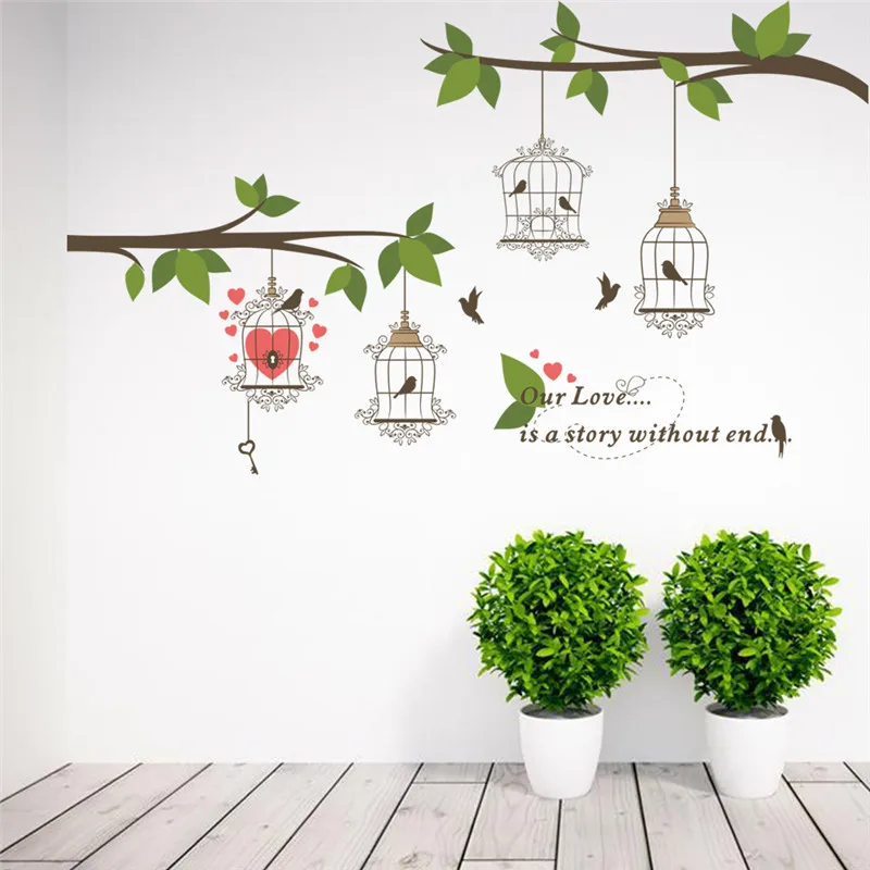 

Creative Bird Cage Tree Branches Wall Stickers For Living Room Bedroom Decoration Quotes Mural Art Diy Home Decals Pvc Poster