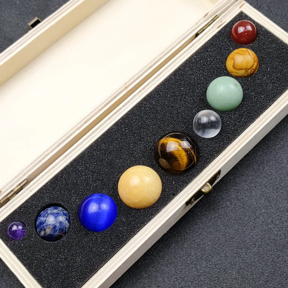 Natural Crystal Spheres the nine planets of the solar system Gemstone Specimen Collection Box desk Ornaments Home Decor
