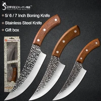 sowoll 5 6 7 kitchen handmade forged chef knife high carbon blade wood handle full tang survival outdoor camping hunting