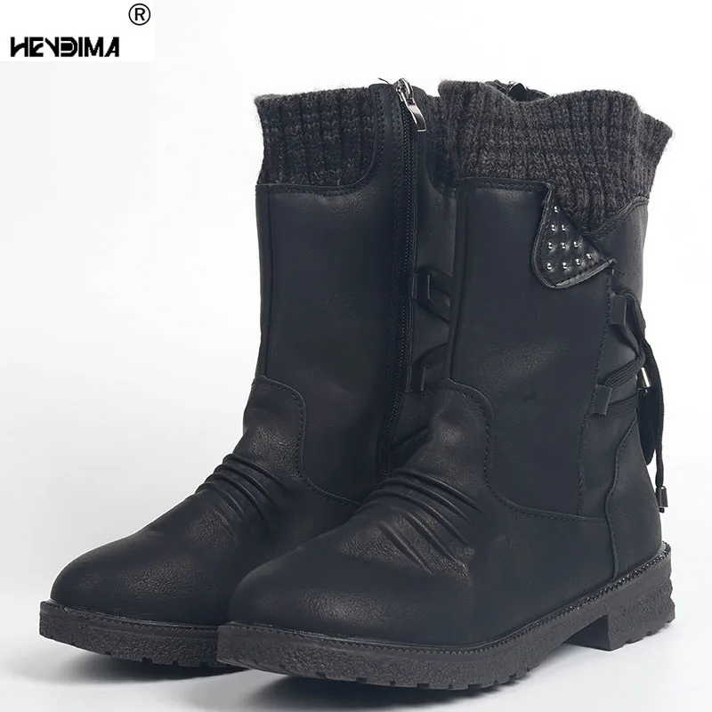 2021 Warm Suede Boots Women Autumn Winter Lace-Up Ladies Shoes Women Snow Boots Outdoor Knitting Patchwork Female