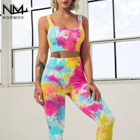 normov 2 pcs seamless sport set women breathable leggings sexy tie dye high waist workout pants hip lift running slim sportswear