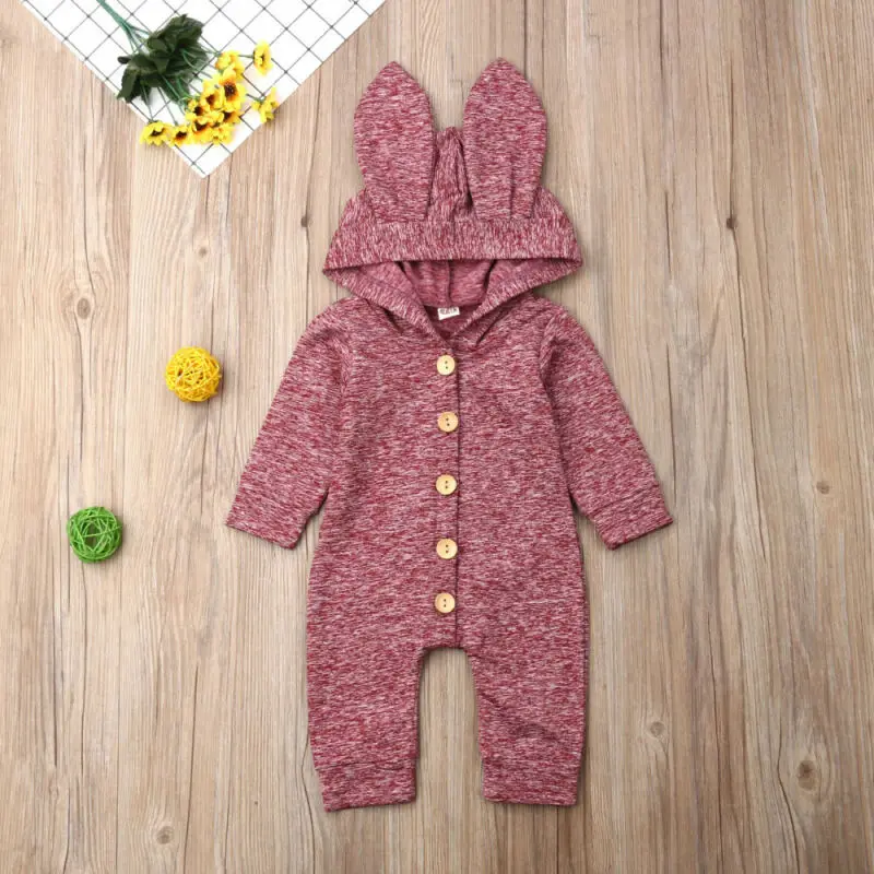 

Newborn Baby Girl Boy 3D Ears Hooded Romper Jumpsuit Outfits Clothes 2019 Easter Rabbit Ear Long Jumpsuit cosplay suit