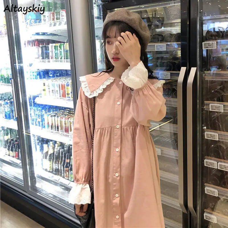 

Платье женское повседневное свободного кроя, модная однотонная уличная одежда в Корейском стиле, с завышенной талией, удобная элегантная п...