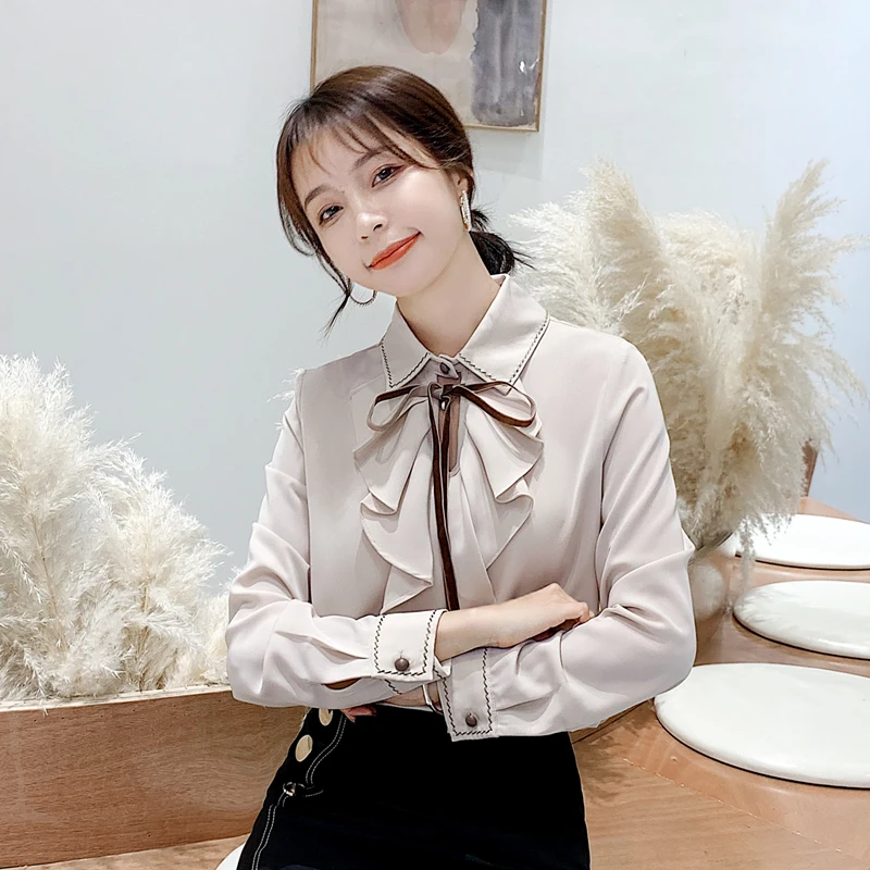 Корейские женские шифоновые блузки рубашки женская блузка с рюшами OL рубашка