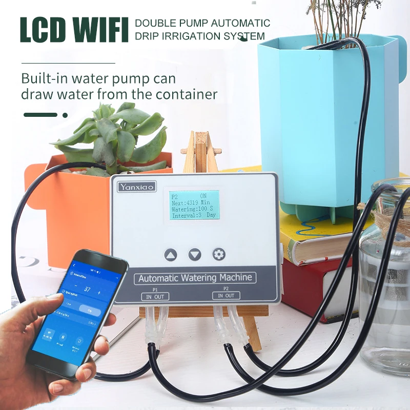 New garden plant watering system Drip irrigation wifi double pump LCD automatic watering system plants