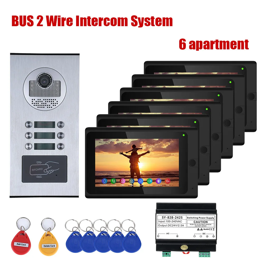 7inch 236 units apartment night vision wired wifi bus 2 wire video door phone intercom systems kit for home support remote app free global shipping